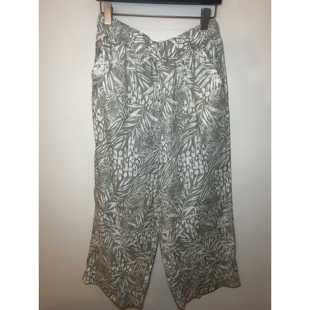 Christian Siriano Linen Pants Womens M Wide Leg Tropical Palm Leaves 100% Linen - Picture 2 of 8